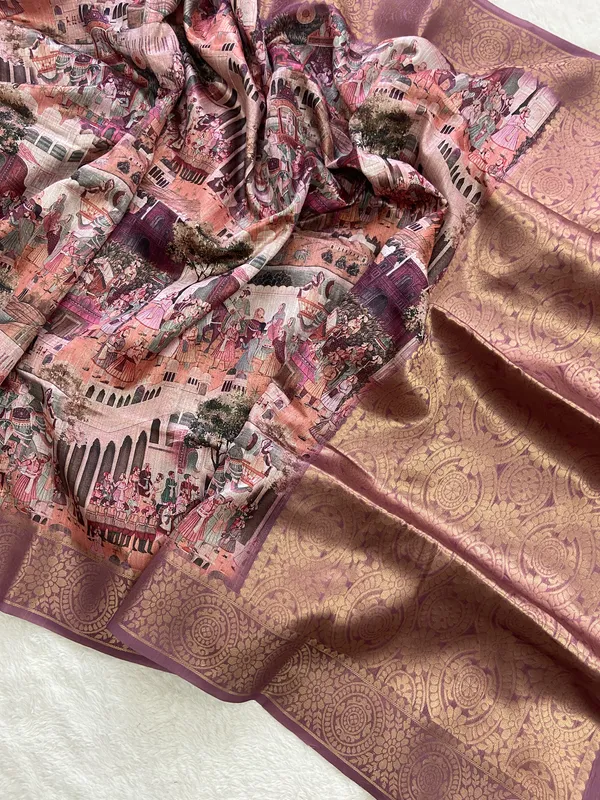 Mugal_Wine_–_Mughal_Inspired_Diwali_Special_|_Soft_Tussar_Silk_Weaving_Saree_with_Print,_Weaving_Border_&_Rich_Zari_Weaving_Pallu