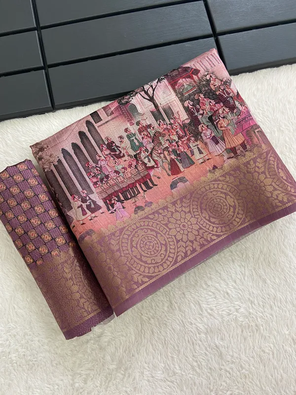 Mugal_Wine_–_Mughal_Inspired_Diwali_Special_|_Soft_Tussar_Silk_Weaving_Saree_with_Print,_Weaving_Border_&_Rich_Zari_Weaving_Pallu