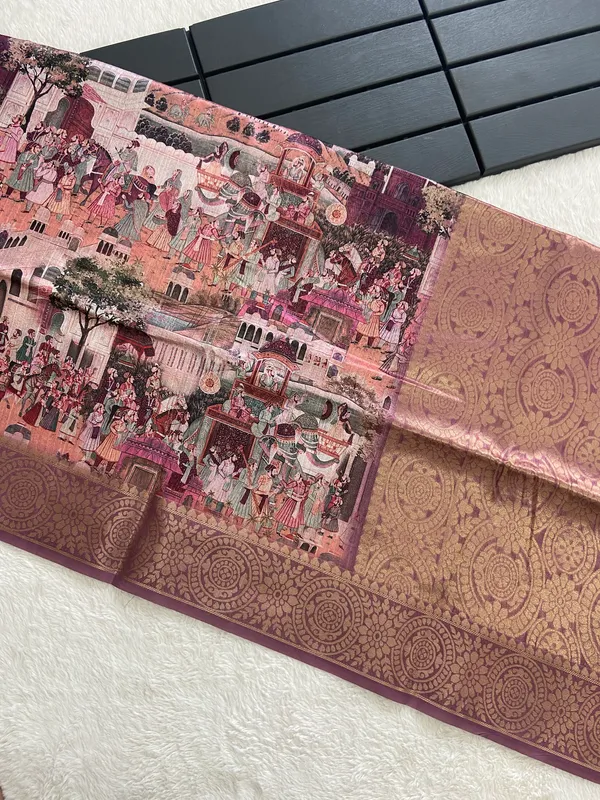 Mugal_Wine_–_Mughal_Inspired_Diwali_Special_|_Soft_Tussar_Silk_Weaving_Saree_with_Print,_Weaving_Border_&_Rich_Zari_Weaving_Pallu