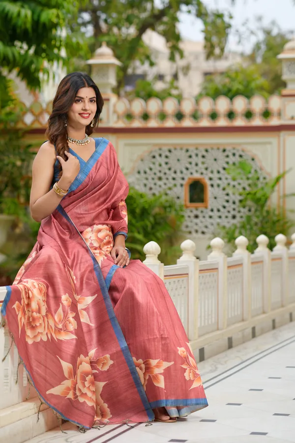 Gulab_Dark_Peach_–_Rosy_Aesthetic_Edit_for_You_|_Soft_Tussar_Silk_Saree_with_Print,_Border_&_Contrast_Print_Blouse