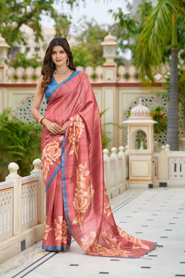 Gulab_Dark_Peach_–_Rosy_Aesthetic_Edit_for_You_|_Soft_Tussar_Silk_Saree_with_Print,_Border_&_Contrast_Print_Blouse
