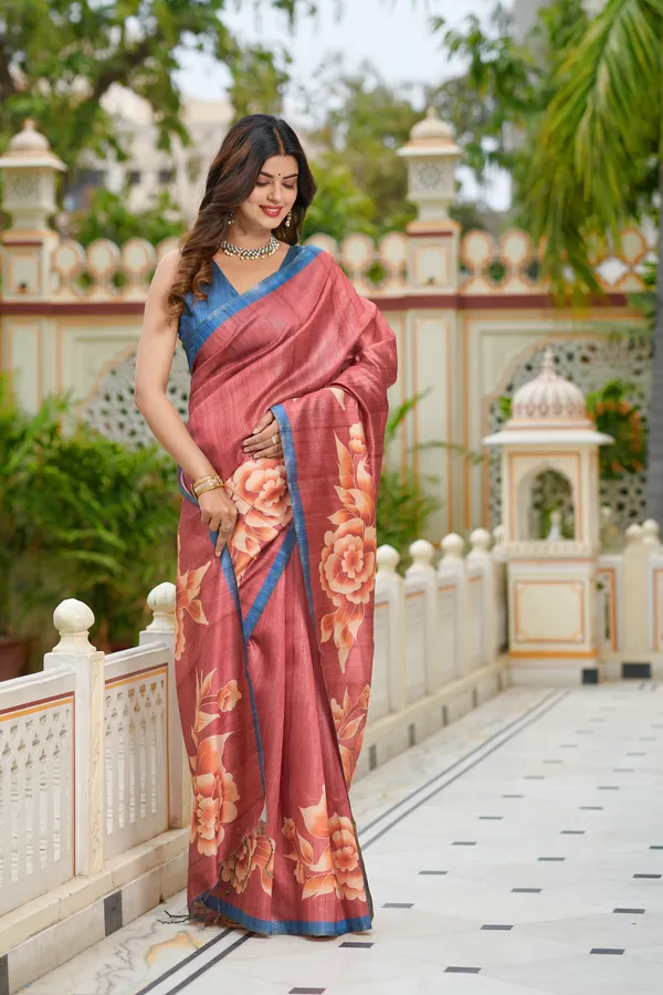 Gulab_Dark_Peach_–_Rosy_Aesthetic_Edit_for_You_|_Soft_Tussar_Silk_Saree_with_Print,_Border_&_Contrast_Print_Blouse