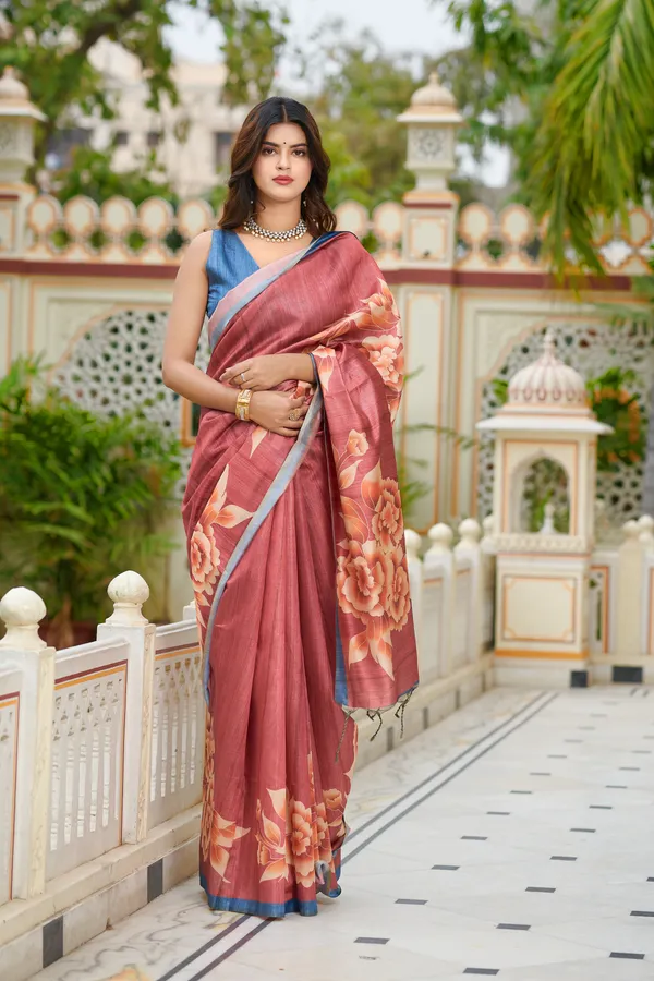 Gulab_Dark_Peach_–_Rosy_Aesthetic_Edit_for_You_|_Soft_Tussar_Silk_Saree_with_Print,_Border_&_Contrast_Print_Blouse