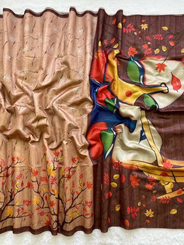 Indira_Coffee_Brown_–_Prosperous_Aesthetic_Edit_for_You_|_Soft_Tussar_Silk_Saree_with_Print,_Zari_Line_Saree_&_Print_Blouse_with_Tassels