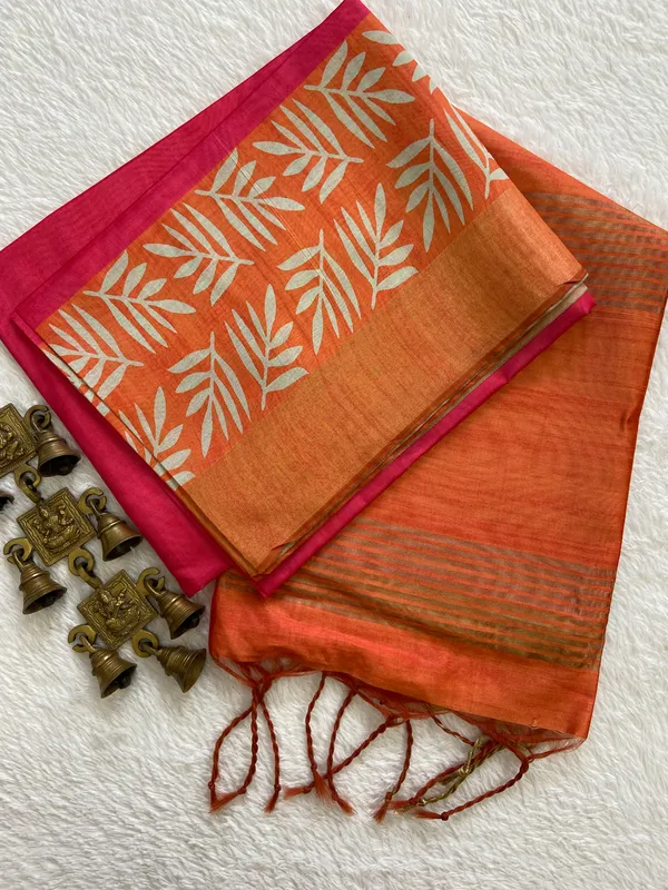 Soft_Tussar_Silk_Saree_(Orange-Pink),_with_Blouse_Peice
