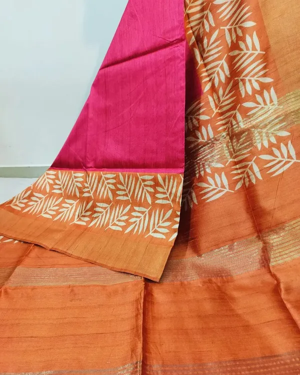 Soft_Tussar_Silk_Saree_(Orange-Pink),_with_Blouse_Peice