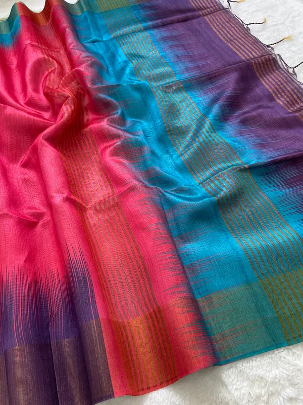 Binita_Wine_&_Pink_–_Diwali_Special_|_Soft_Tussar_Silk_Saree_with_Print,_Pallu_&_Contrast_Print_Blouse_with_Tassels