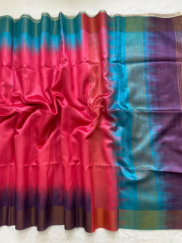 Binita_Wine_&_Pink_–_Diwali_Special_|_Soft_Tussar_Silk_Saree_with_Print,_Pallu_&_Contrast_Print_Blouse_with_Tassels