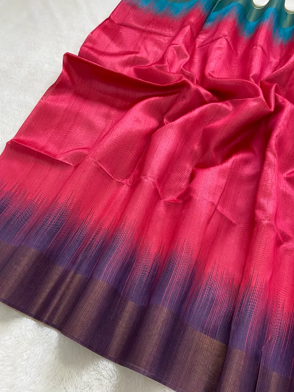 Binita_Wine_&_Pink_–_Diwali_Special_|_Soft_Tussar_Silk_Saree_with_Print,_Pallu_&_Contrast_Print_Blouse_with_Tassels