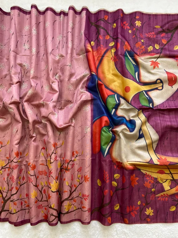 Soft_Tussar_Silk_sarees_with_Beautiful_Print_With_Attractive_Zari_Line_Saree_And_Print_Blouse_With_Tassels