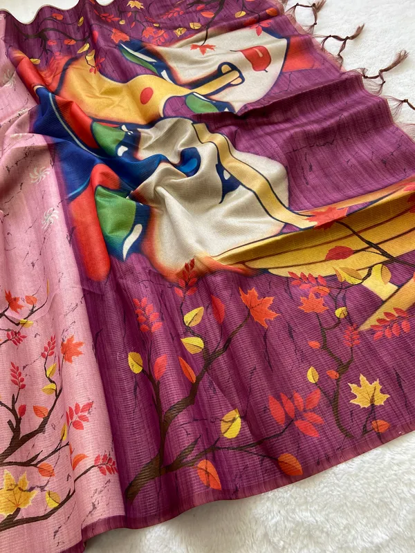 Soft_Tussar_Silk_sarees_with_Beautiful_Print_With_Attractive_Zari_Line_Saree_And_Print_Blouse_With_Tassels