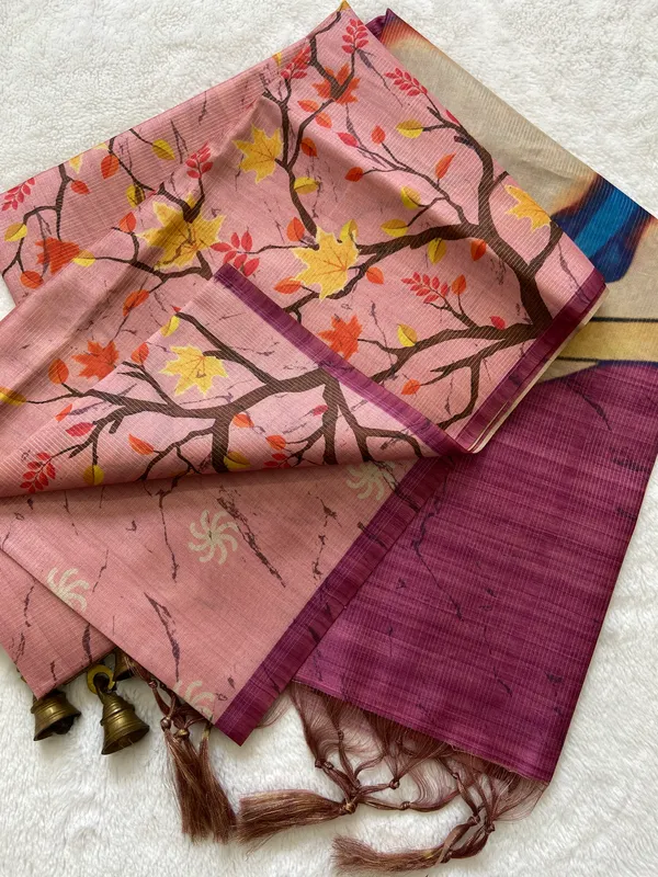 Soft_Tussar_Silk_sarees_with_Beautiful_Print_With_Attractive_Zari_Line_Saree_And_Print_Blouse_With_Tassels