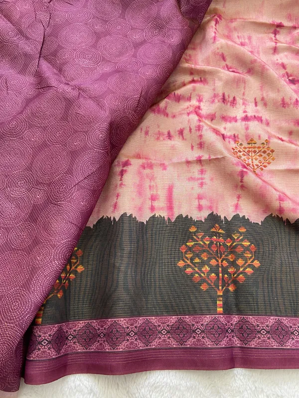 Tejal_Pink_–_Radiant_Navratri_Special_|_Soft_Tussar_Silk_Saree_with_Print,_Pallu_&_Contrast_Print_Blouse_with_Tassels