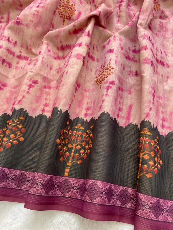 Tejal_Pink_–_Radiant_Navratri_Special_|_Soft_Tussar_Silk_Saree_with_Print,_Pallu_&_Contrast_Print_Blouse_with_Tassels