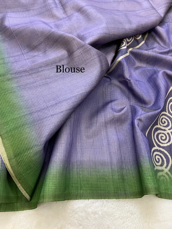 Navi_Green_&_Blue_–_Fresh_Festive_Season_Special_|_Soft_Tussar_Silk_Saree_with_Print,_Pallu_&_Contrast_Print_Blouse_with_Tassels
