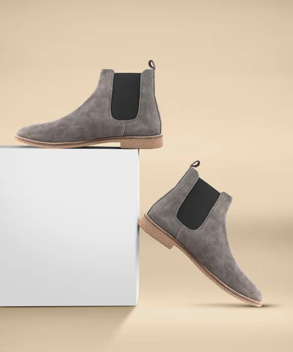 Freacksters Grey Leather Chelsea Boots For Men (Grey) Price in India
