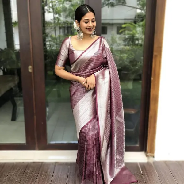 Brown_Printed_Kanjivaram_Silk_Saree_with_Saree_Cover