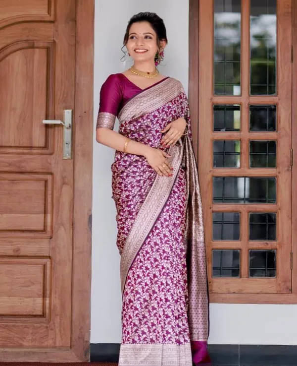 Wine_Soft_Banarasi_Silk_Saree_With_Intricate_Blouse_Piece