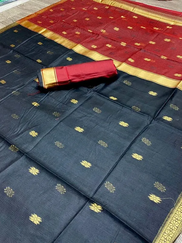 Black_Cotton_Silk_Saree_With_Blouse_Piece