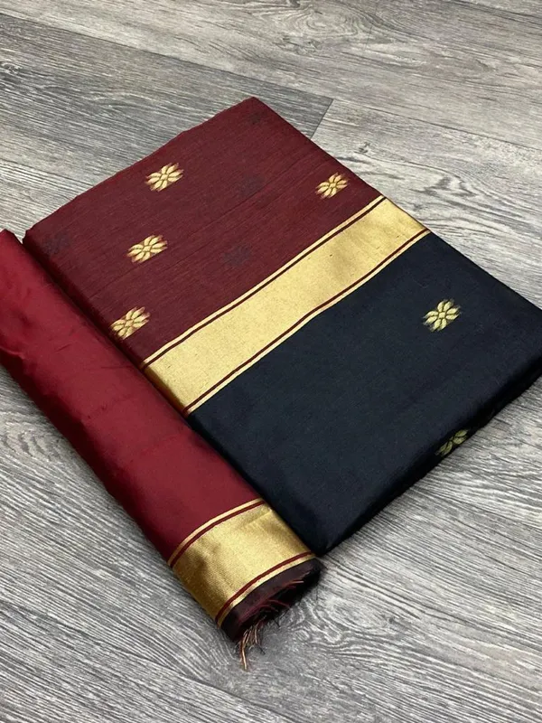 Black_Cotton_Silk_Saree_With_Blouse_Piece