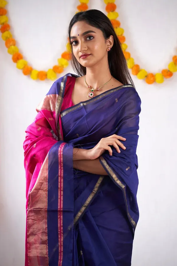 Purple_Cotton_Silk_Saree_With_Extraordinary_Blouse_Piece