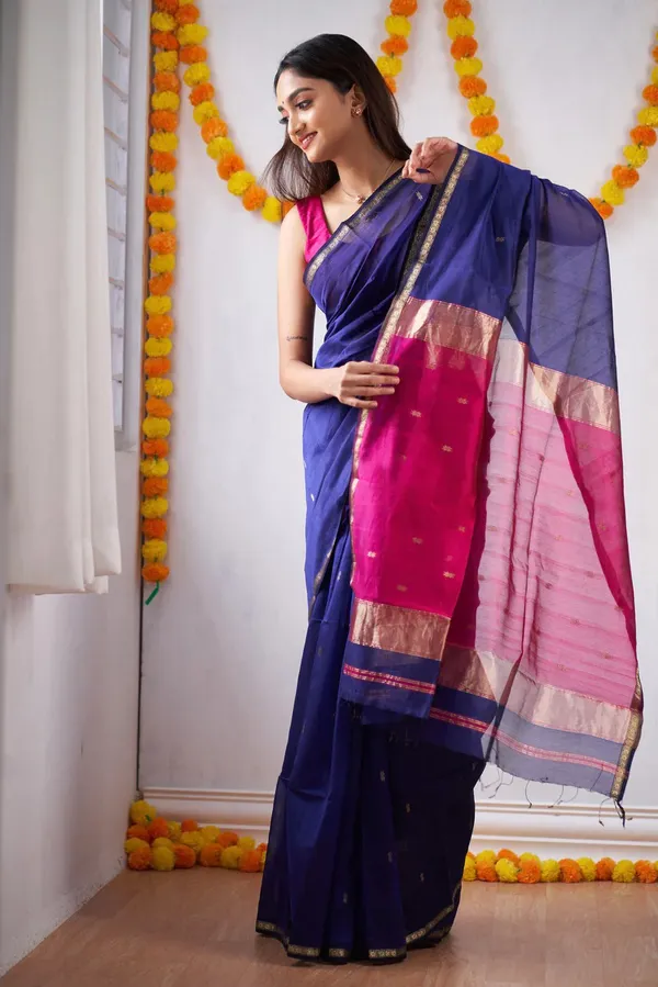 Purple_Cotton_Silk_Saree_With_Extraordinary_Blouse_Piece
