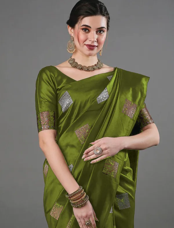 Mehandi_Soft_Silk_Saree_With_Inspiring_Blouse_Piece