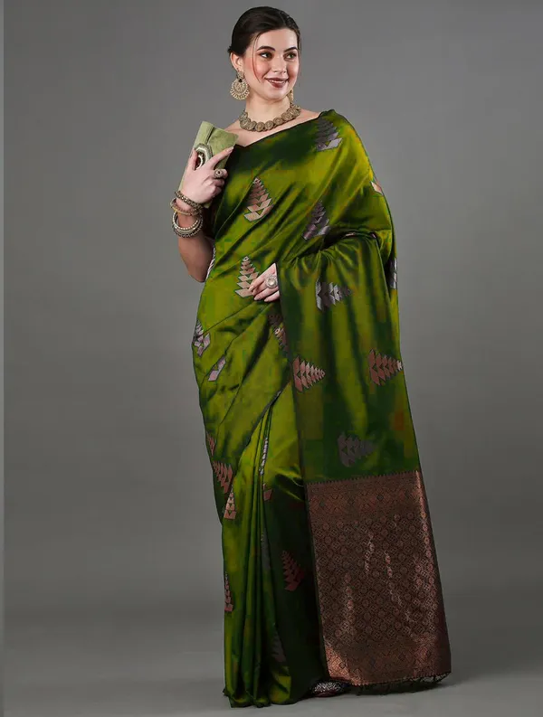 Soft_Mahendi_Silk_Saree_With_Blouse_Piece