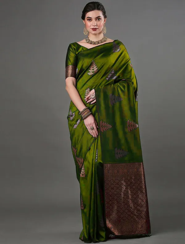 Soft_Mahendi_Silk_Saree_With_Blouse_Piece