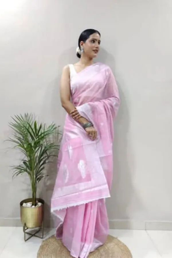 Pink_Cotton_Silk_Saree_With_Woebegone_Blouse_Piece
