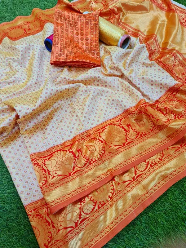 Orange_Woven_Kanjivaram_Silk_Saree_with_Saree_Cover