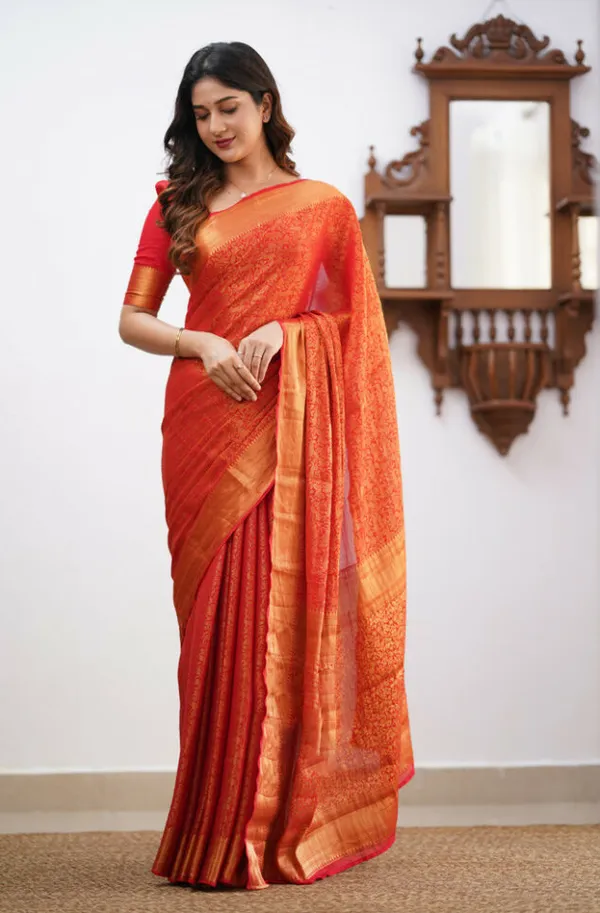 Red_Soft_Banarasi_Silk_Saree_With_Lagniappe_Blouse_Piece