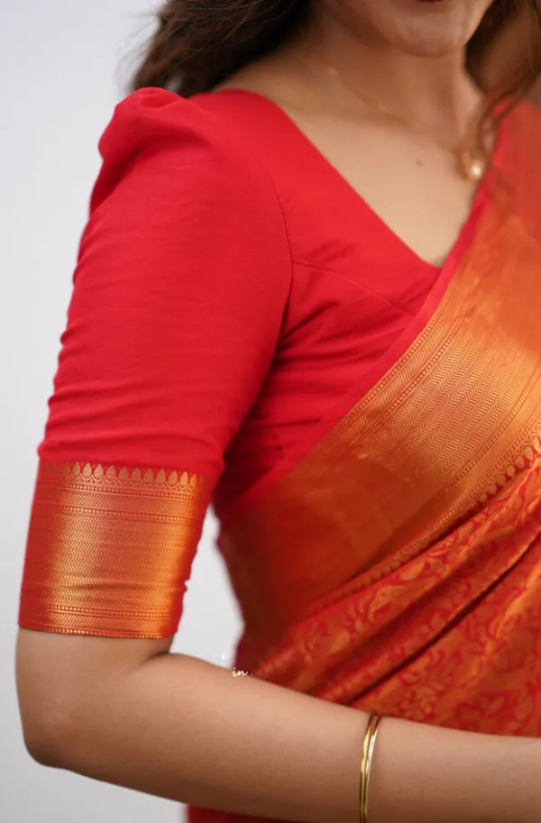 Red_Soft_Banarasi_Silk_Saree_With_Lagniappe_Blouse_Piece