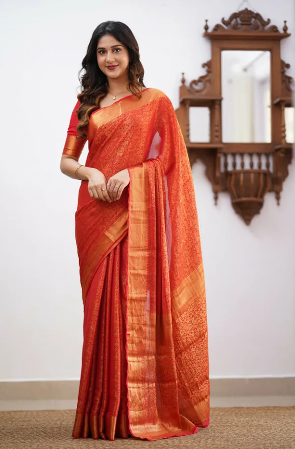 Red_Soft_Banarasi_Silk_Saree_With_Lagniappe_Blouse_Piece