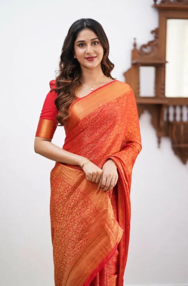 Red_Soft_Banarasi_Silk_Saree_With_Lagniappe_Blouse_Piece