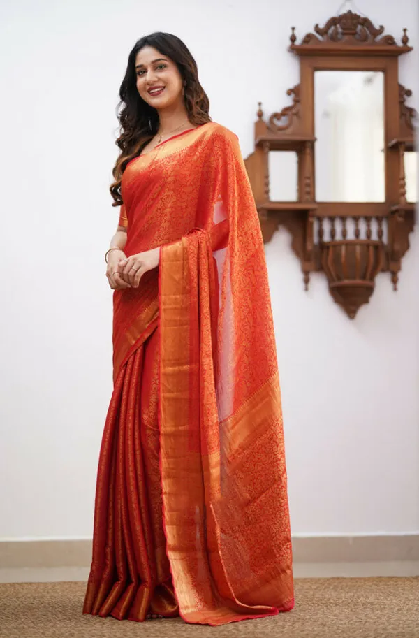 Red_Soft_Banarasi_Silk_Saree_With_Lagniappe_Blouse_Piece