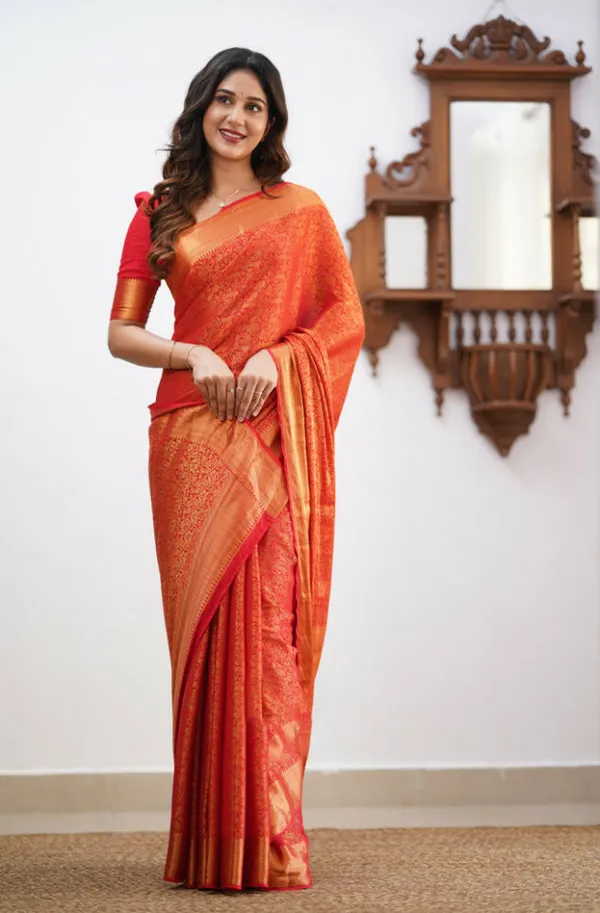 Red_Soft_Banarasi_Silk_Saree_With_Lagniappe_Blouse_Piece