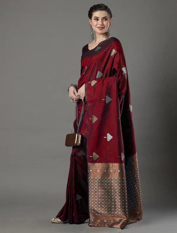 Maroon_Soft_Banarasi_Silk_Saree_With_Blouse_Piece