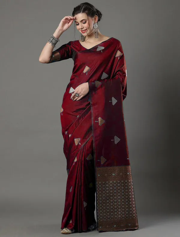 Maroon_Soft_Banarasi_Silk_Saree_With_Blouse_Piece