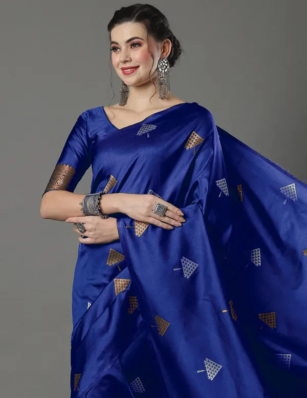 Navy_Blue_Soft_Banarasi_Silk_Saree_With_Glowing_Blouse_Piece