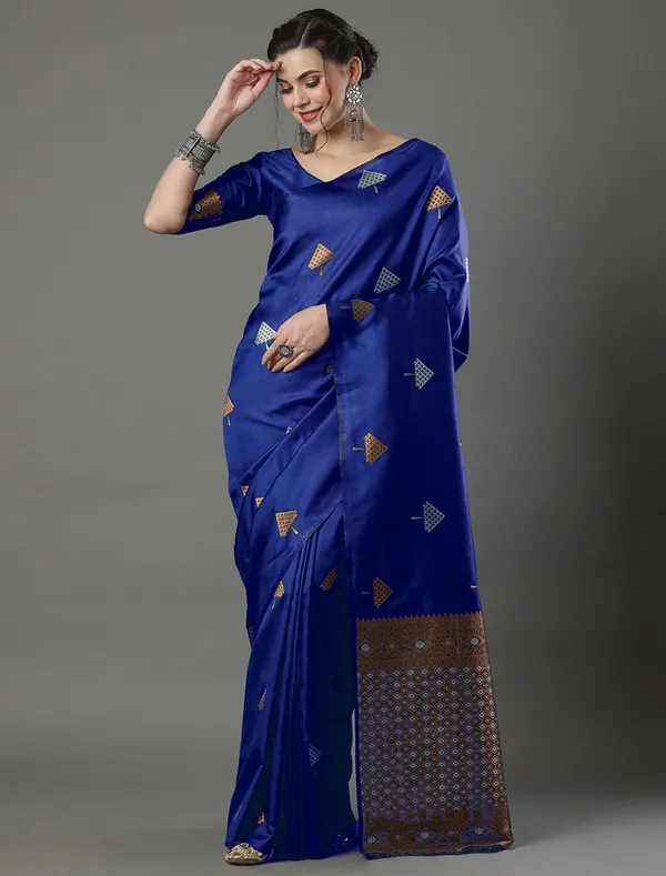 Navy_Blue_Soft_Banarasi_Silk_Saree_With_Glowing_Blouse_Piece