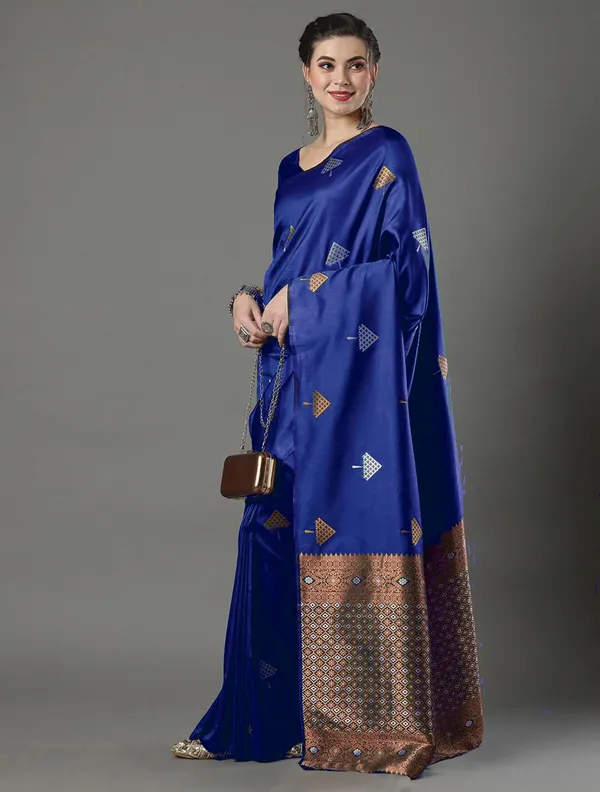 Navy_Blue_Soft_Banarasi_Silk_Saree_With_Glowing_Blouse_Piece
