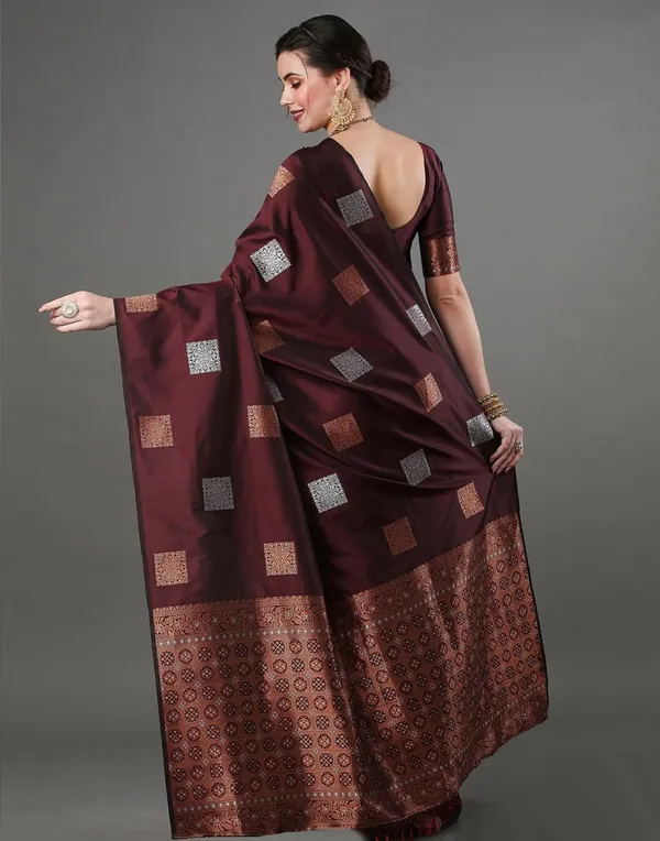 Wine_Soft_Banarasi_Silk_Saree_With_Blouse_Piece