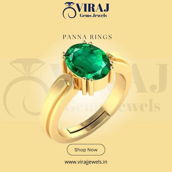 Natural 9.25 Carat Emerald Panna Gold Plated Adjustaible Ring Lab