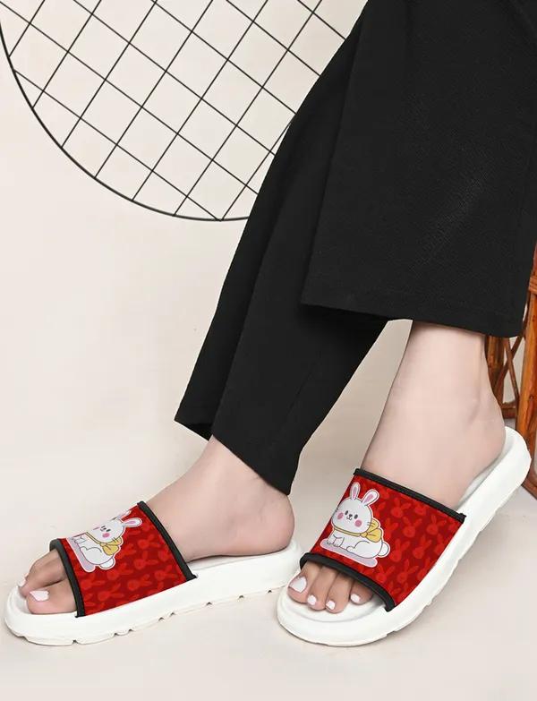Bunny_Red_White_Women_Slide_Slippers