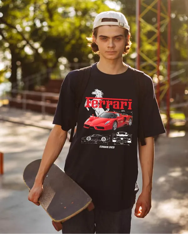 Unisex_Cotton_Black_Ferrari_Printed_T-Shirt