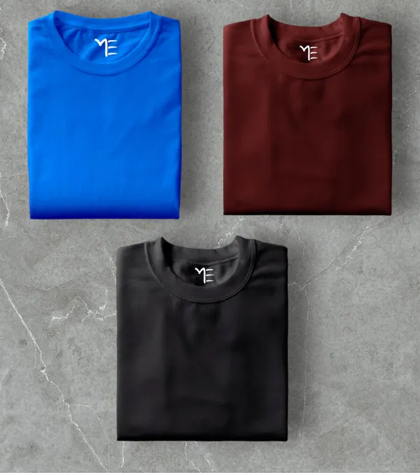 Unisex_Cotton_Maroon,_Black,_Royal_Blue_Round_Neck_T-Shirt_Pack_Of_3