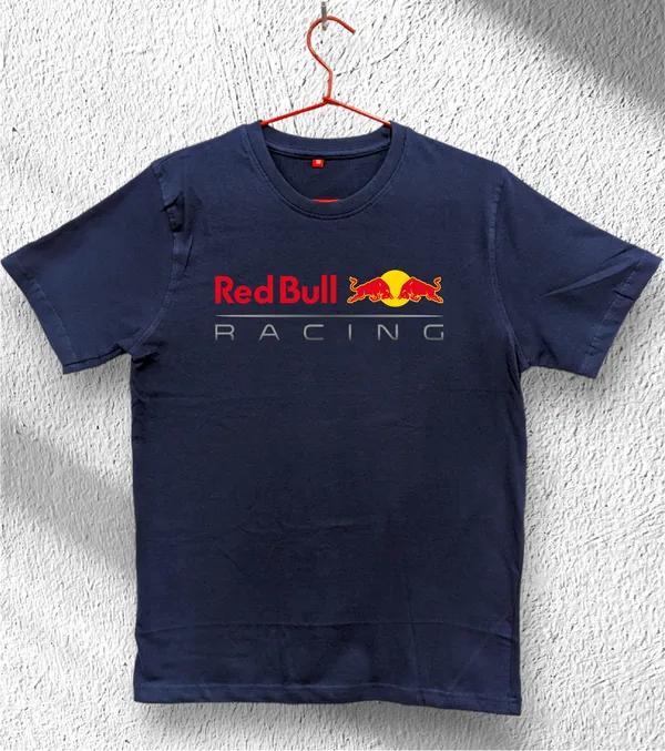 Unisex_Cotton_Navy_Blue_Red_Bull_Printed_T-Shirt