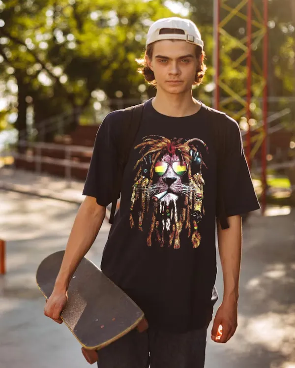 Unisex_Cotton_Black_Cool_Tiger_Printed_T-Shirt