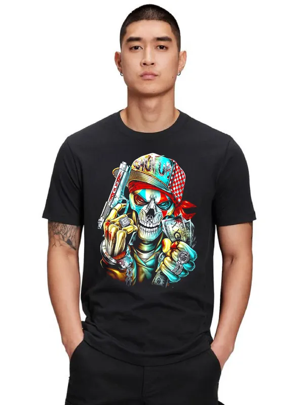 Unisex_Cotton_Black_Skull_Art_Printed_T-Shirt